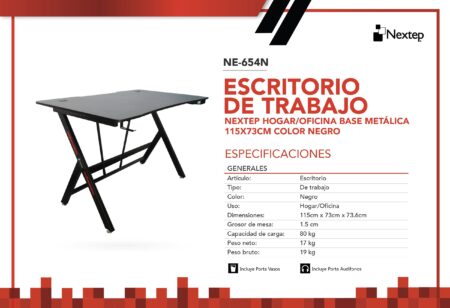 Escritorio De Trabajo Nextep Ne-654N Para Hogar U Oficina Base Metálica Color Negro –