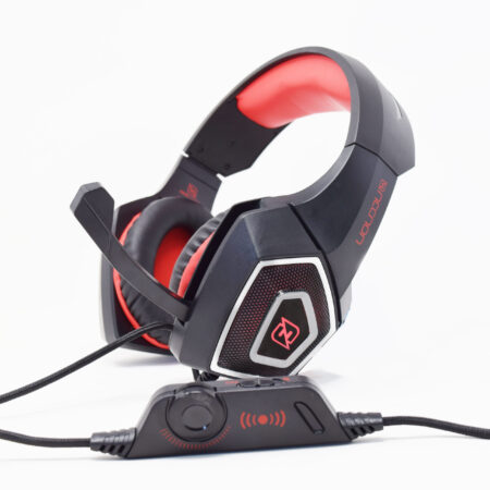 Diadema Audifono Flexible C/Microfono Necnon Alambrico Gamer 3.5Mm/LED/Color Negro-Rojo C/Adaptador Rojo, Npagdr02Vi