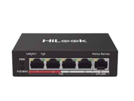 Switch PoE+ Hilook Ns-0105P-35(B) 4 Puertos 10/100Mbps PoE+ (Af/At)/No Administrable/1 Puerto 10/100Mbps Uplink/Modo Extendido Hasta 250M/35W/Color Negro