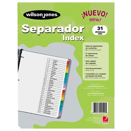 Separador P/Carpeta 31 Divisiones Wilson Jones P1366