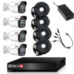 Kit De Videovigilancia De 4 Cámaras De 2 Mp Policarbonato, 4 Cables Siamés De 20 Metros, Fuente De 12V/3A, Pulpo De 4 Salidas, No Incluye HDD