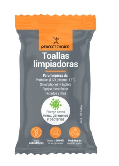 Toallas Limpiadoras Perfect Choice, Paños Húmedos, Pantallas / Plásticos, Poliéster