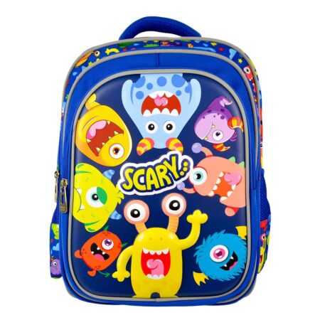 Mochila Escolar Perfect Choice Pc-085089 Kiddo Monstruos De Poliester/Con Multiples Compartimentos/Azul