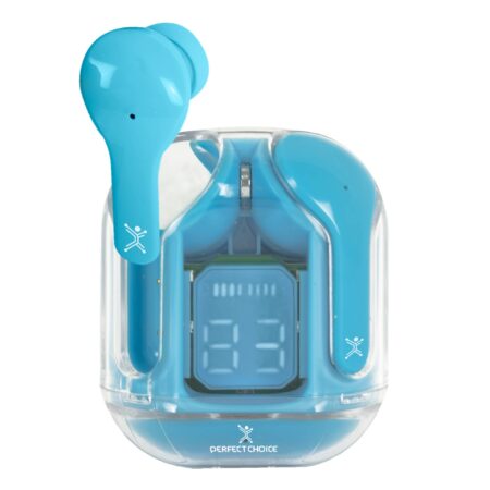 Audifonos Inalambricos Tws Bluetooth Perfect Choice Pc-117032, USB-C Estuche Transparente, Color Azul