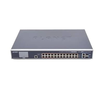 Switch Administrable L3 Planet Gs-6320-24Up2T2Xv 24 Puertos Gigabit PoE 802.3Bt/2 Puertos 10G Sfp+/Pantalla Tactil/Fuente Redundante/600W