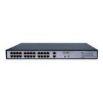 Switch-PoE 24 Puertos - 2 Puertos Uplink Giga-Cobre/Fibra, 300W Total, Hasta 250Mts, Fuente Poder Interna.