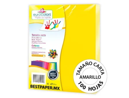 Paquete C/100 Hojas Papel Cortado Eurocolors Ec0002 Tamaño Carta/Color Amarillo