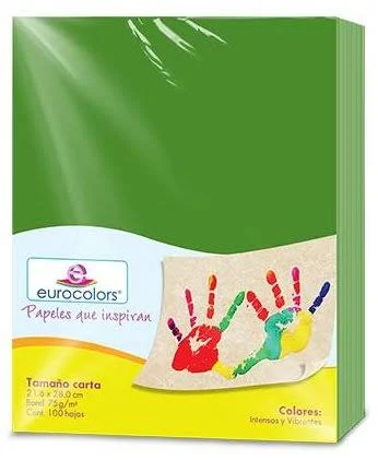 Paquete C/100 Hojas Papel Cortado Eurocolors Ec0011 Tamaño Carta/Color Verde Bandera