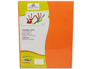 Paquete C/100 Hojas Papel Cortado Eurocolors Ec0096 Tamaño Carta/Color Naranja Neon