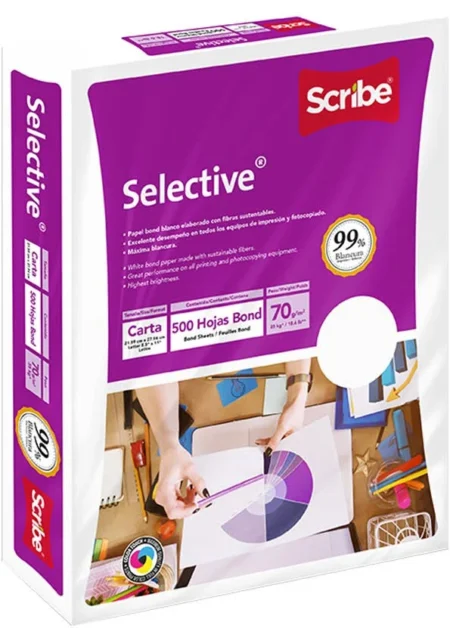 Paquete De 500 Hojas Scribe 5399_Pza Selective Tamaño Carta 99% Blancura 70Gr
