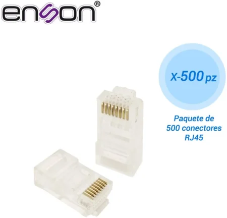 Paquete C/500 Conectores RJ45 Enson Para Cable Utp Cat6, De 8 Pines, Velocidad De Hasta 1000Mbps, Paquete 500X RJ45-