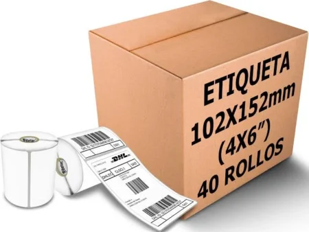 PAQUETE DE 10 ROLLOS DE ETIQUETA RECTANGULAR INDUSTRIAL TERMICA DIRECTA/102X165MM/CON 885 ETIQUETAS/COLOR BLANCO/4010051