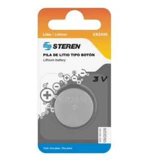 BATERIA DE LITIO STEREN BAT-CR2450 TIPO BOTON, 3V, 1 PIEZA