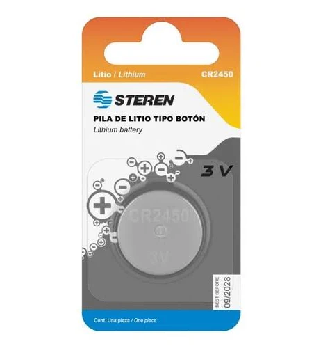 BATERIA DE LITIO STEREN BAT-CR2450 TIPO BOTON, 3V, 1 PIEZA