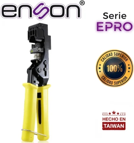Pinza Rematadora Enson Epro-Jacktool, Poncha Jacks RJ45, Con Guillotina Para Exceso De Cable, Negro-Amarillo