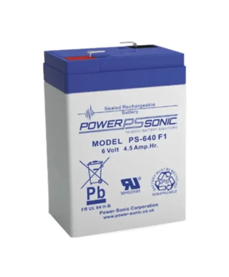 Bateria 6V/4.5Ah Power Sonic Ps-640-F1 Para Respaldo/Tecnologias Agm/Vrla/5 Años Vida Util/Terminales F1/Reconocida Ul