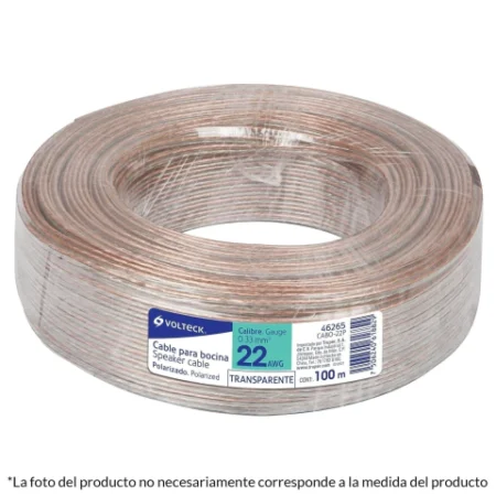 BOBINA DE CABLE DE AUDIO POLARIZADO CONDUMEX 720271, 300MTS, 60G 300V, 2 HILOS, CALIBRE 22 AWG, TRANSPARENTE, 100% COBRE