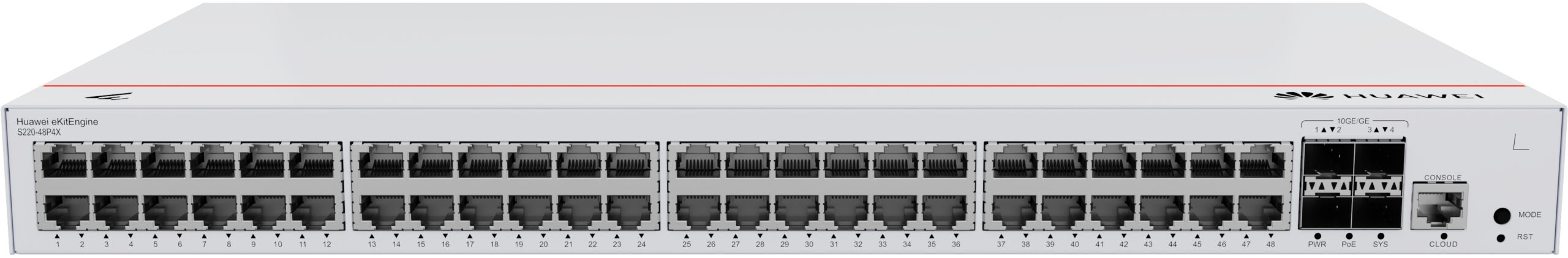 SWITCH ADMINISTRABLE HUAWEI S220-48P4X 48 PUERTOS, 10/100/1000 MBPS (POE), 4 PUERTOS SFP+ UPLINK, 380W