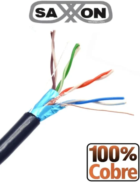 Bobina De Cable Ftp Cat5E 100% Cobre Saxxon Oftpcat5Ecope150N Blindado, Uso Exterior, Color Negro,150Mts