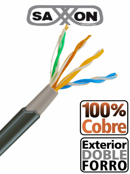 Saxxon Outpcat5Ecopext – Bobina De Cable Utp Cat5E 100% Cobre/ 305 Metros/ Exterior Con Doble Forro/ Color Negro/ Ideal Para Cableado De Redes