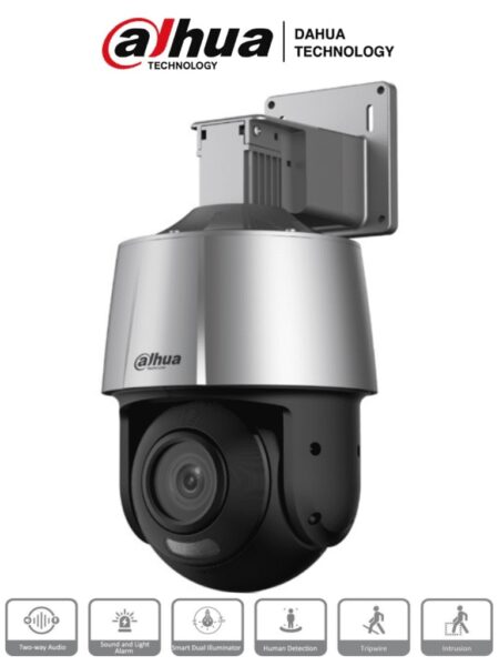 Dahua Sd3A200-Gn-A-Pv – Cámara IP Pt De 2 Mp Full C/ Disuasión Activa/ Lente Fijo/ Ir De 30 Metros/ H.265+/ Ranura MicroSD/ Audio Bidirecc/ Ip66/ PoE/ –