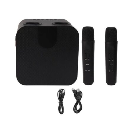 Karaoke Con Dos Microfonos Sp-200Bk Karaoke Inalámbrico Con Dos Micrófonos Color Negro / Batería De 2400 mAh Y Con Cable USB De Carga. -