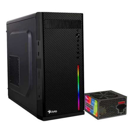 Gabinete Oficina Secai Micro Tower Stylos Rgb Con Fuente De Poder 550W Stgasc1B