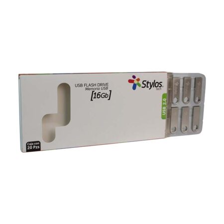 Paquete C/20 Memorias USB 2.0 16Gb Stylos St100 Metal/Color Plata/Stusb2016