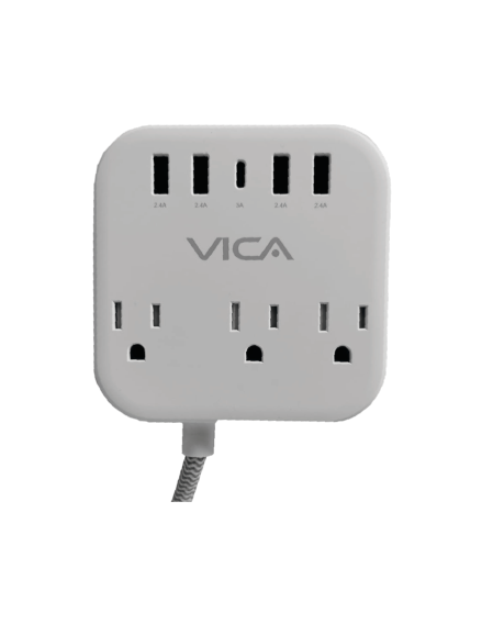 Multicontacto Vica Sup USB 7P Para Proteccion Contra Sobretensiones/3 Tomas Con Supresor De Picos Nema 5-15R/4 Puertos USB-A/1 Puerto USB-C