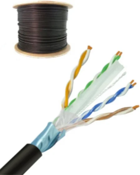 Bobina De Cable Ftp Blindado Saxxon Oftpcat6Copext, Cat6, Uso Exterior, Color Negro, 100% Cobre, Para Aplicaciones Cctv Y Redes, 305 Mts