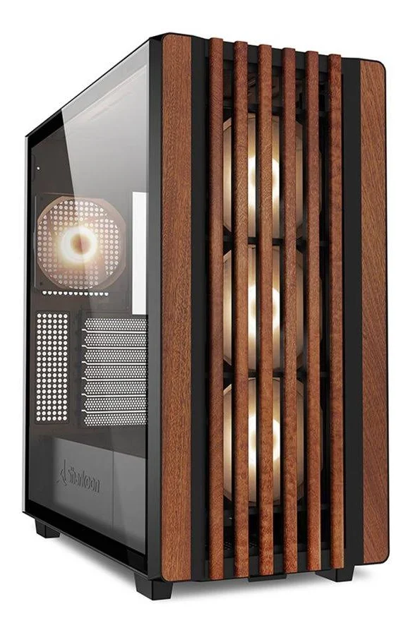 Gabinete Sharkoon Rebel C70g Rgb Black/mid Tower/cristal Templado/sin Fuente/usb 3.2/4 Ventiladores Instalados/color Cafe Diseño De Madera/atx