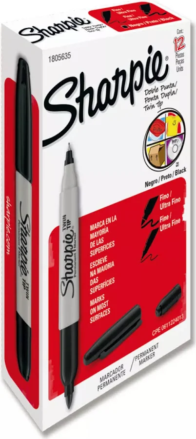 Caja C/12 Piezas Marcador Sharpie Twin Tip Permanente Color Negro 7501030667117