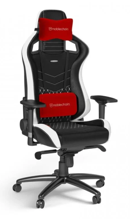 Silla Gamer Noblechairs Epic Gaming/Color Negro-Rojo-Blanco/120Kg/Cuero Real De Grano Superior/Con Cojines P/Cuello Y Lumbar/4250144800226
