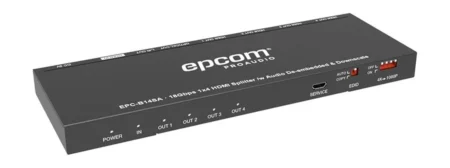 Splitter Hdmi Epcom 1 Entrada A 4 Salidas/4k@60hz/extractor De Audio/down Scaler/hdr 4:4:4/edid/18gbps/epc-b14sa