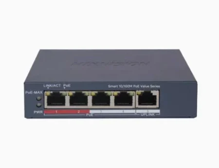 Switch PoE+ Hikvision Ds-3E1105P-Ei/M 4 Puertos 10/100 Mbps PoE+/1 Puerto 10/100 Mbps Uplink/Administrable/Configuracion Nube Hik-Partnerpro/Modo Extendido Hasta 300M/45 W