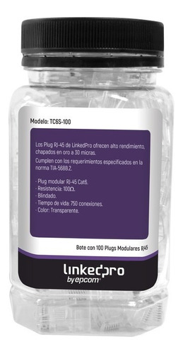 Kit De 100 Conectores RJ45 Cat6 Linkedpro C/Blindaje P/Utp, Tc6S-100