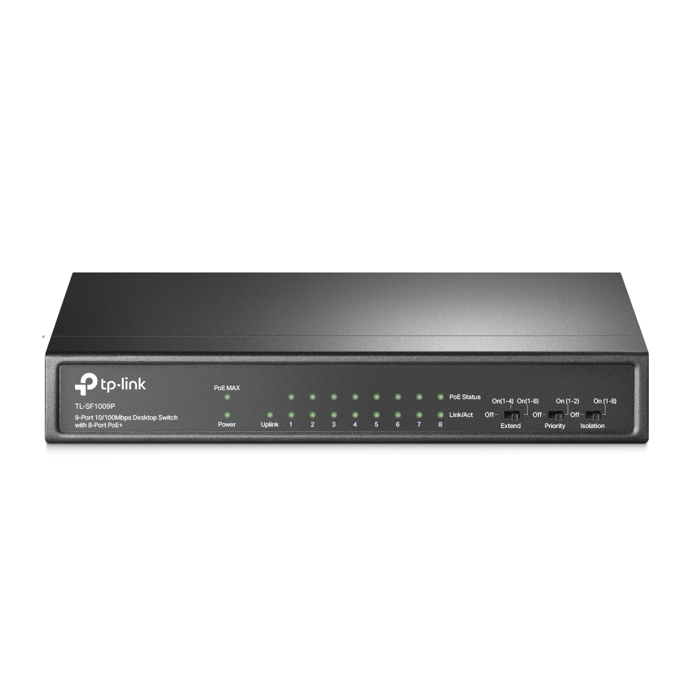 Switch Poe Tp-link Tl-sf1009p 9 Puertos 10/100 Mbps,8 Puertos Poe,65w, No Administrable/tlsf1009p