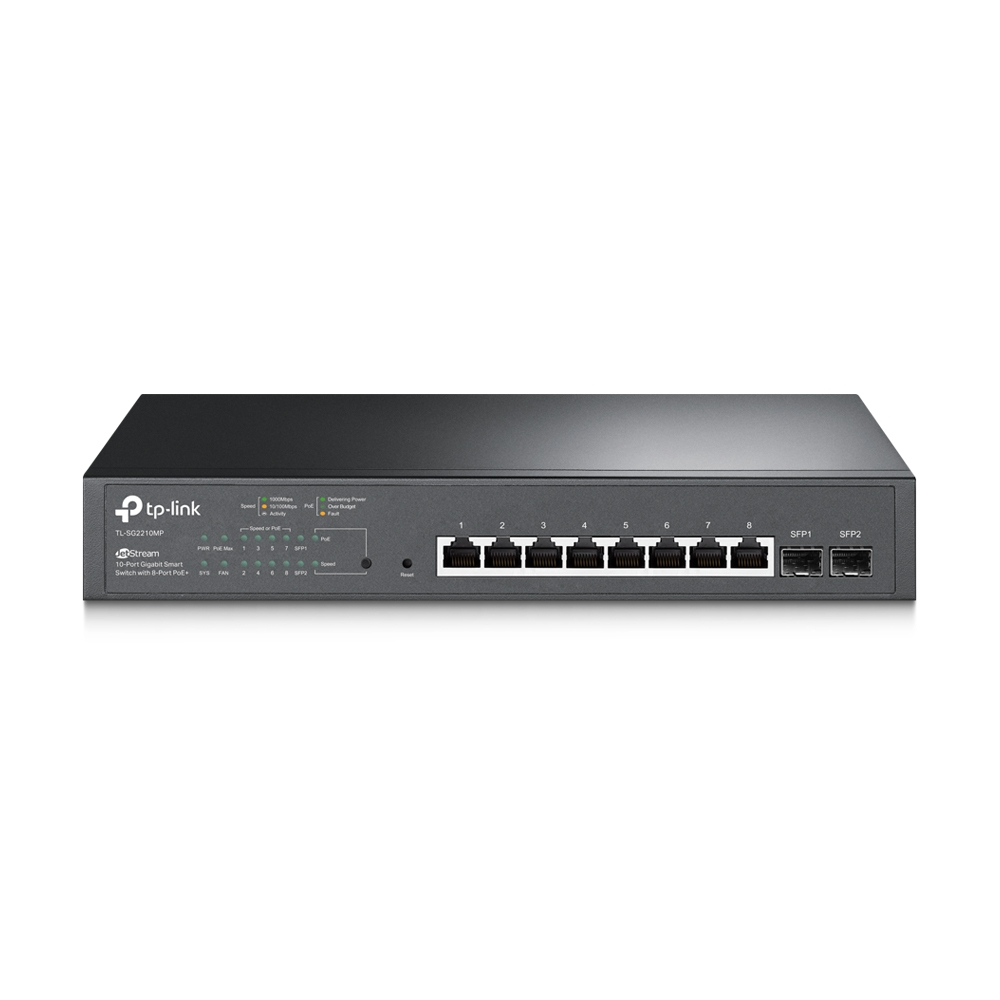 SWITCH POE JETSTREAM SDN TP-LINK TL-SG2210MP 8 PUERTOS 10/100/1000 MBPS+2 PUERTOS SFP,8 PUERTOS POE,150W, ADMINISTRABLE