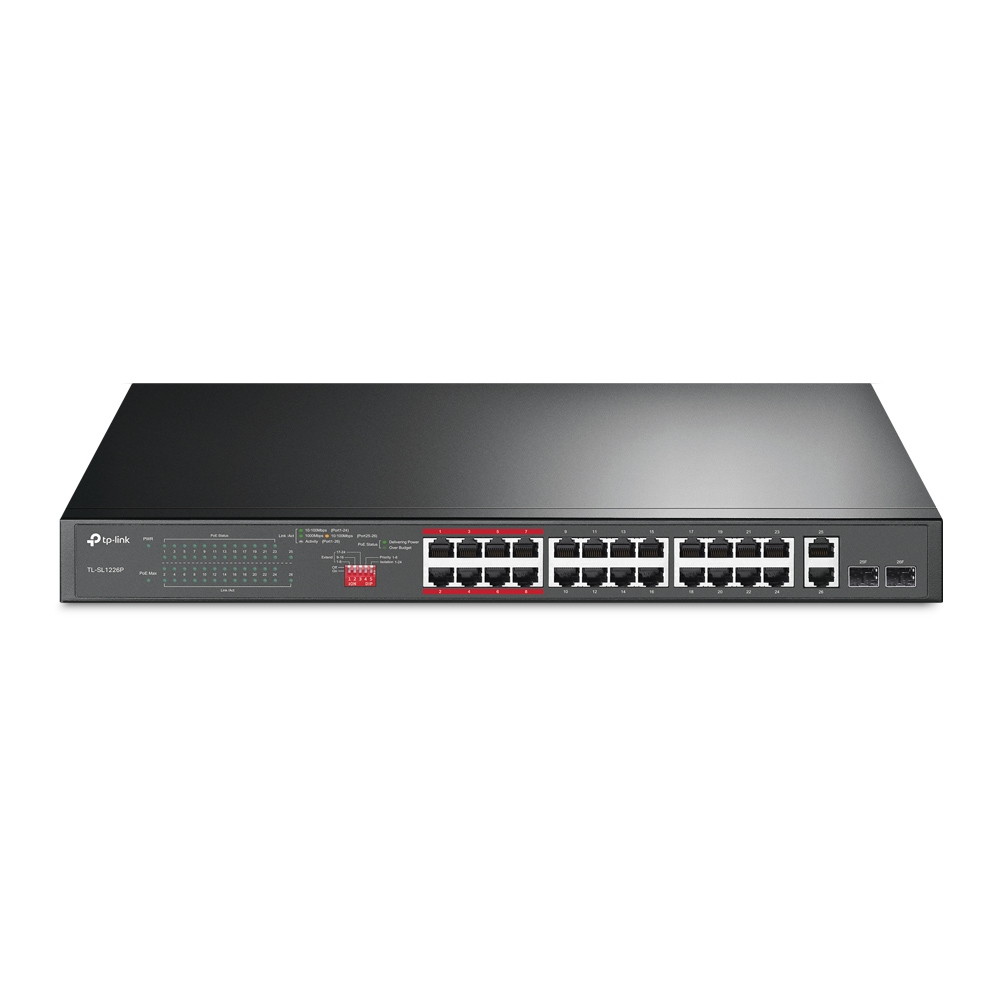 Switch Tp-link Tl-sl1226p No Administrable 24 Ptos 10/100 Poe 802.3af/at 250w+ 2 Puertos Gigabit Poe+