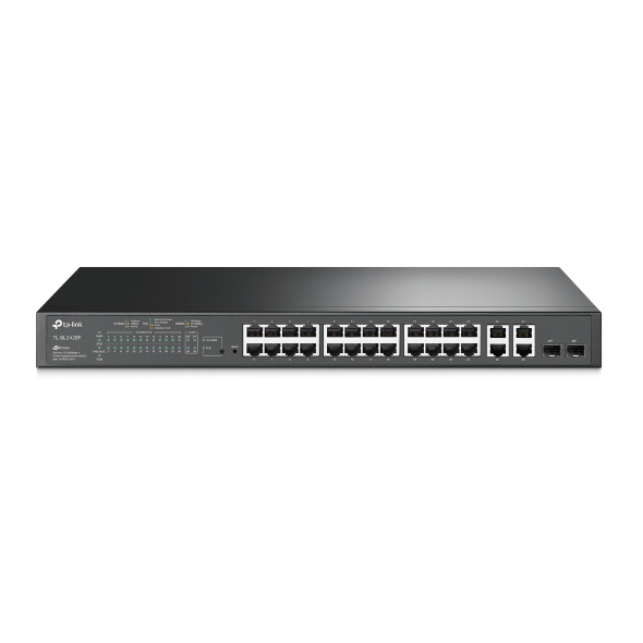 SWITCH ADMINISTRABLE TP-LINK FAST ETHERNET JETSTREAM TL-SL2428P, PUERTOS POE+ 10/100MBPS + 2 PUERTOS 10/100/1000MBPS + 2 PUERTOS SFP, 12.8GBIT/S, 8.000 ENTRADAS