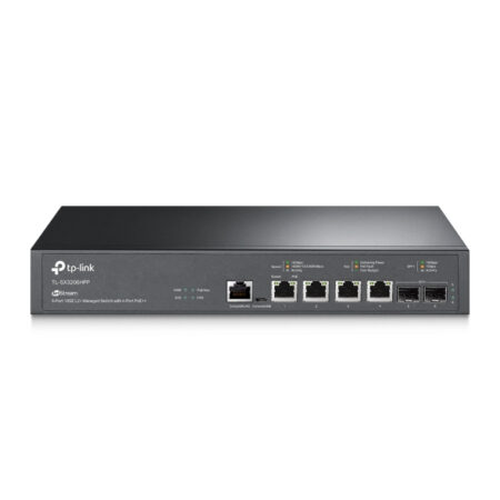 Switch Tp-Link Tl-Sx3206Hpp 6 Puertos 10Ge L2+/Administrable/4 Puertos PoE/200W PoE Total/120Gbit/S/32000 Entradas