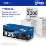 Tóner Brother Tn830Xl Negro - Rendimiento Aproximado 3, 000 Páginas, Compatible Con Dcpl2660Dw