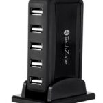 Hub Techzone, 7 Puertos USB 2.0, Color Negro Con Fuente De Poder Para El Incremento De Tasa De Transferencia, 1 Año De Garantía.