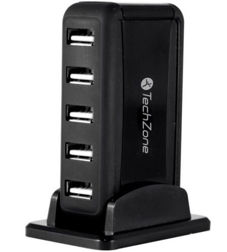Hub Techzone, 7 Puertos USB 2.0, Color Negro Con Fuente De Poder Para El Incremento De Tasa De Transferencia, 1 Año De Garantía.