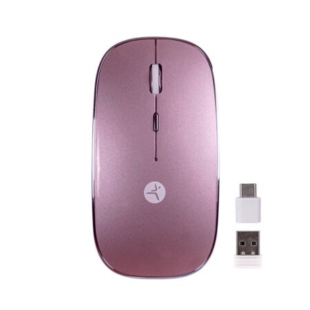 Mouse Slive Recargable Rosa Con Nano Receptor Tipoc Y USB A, Mousepad Incluido, Techzone, Tzacmoi27, Dpi:1000,1200,1600