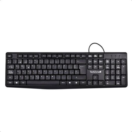 Teclado Alambrico Techzone Tzactca04, Indicadores Numerico, Mayuscula, Bloqueo De Desplazamiento, 105 Teclas, Color Negro