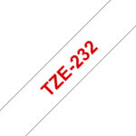 Etiqueta Blanca Continua Laminada Brother Tze232 - De 12 Mm De Ancho X 8 Mts De Largo. Impresión En Rojo.
