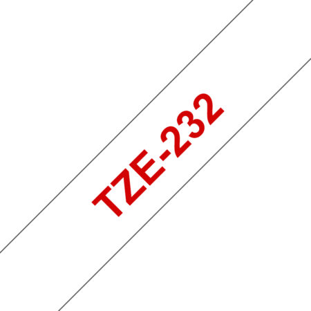 Etiqueta Blanca Continua Laminada Brother Tze232 – De 12 Mm De Ancho X 8 Mts De Largo. Impresión En Rojo.