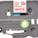 Etiqueta Blanca Continua Laminada Brother Tze232 - De 12 Mm De Ancho X 8 Mts De Largo. Impresión En Rojo.