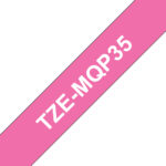 CINTA BROTHER TZEMQP35, LAMINADA ESTANDAR TEXTO BLANCO FONDO ROSA, TZ, 12MM X 5 MTS